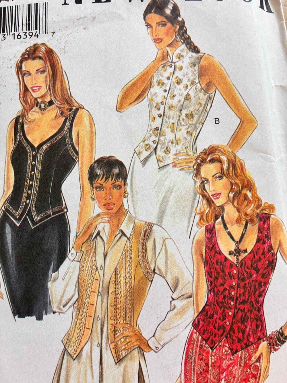 VTG 90's VESTS Sew Pattern 6324 Button Up Sleeveless Structural Woman 8-18 UNCUT